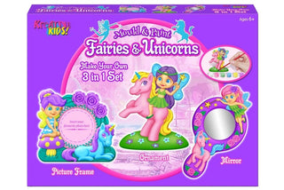 Kreative Kids 3 in 1 Fairies & Unicorns Mould and Paint Set - Make Your Own Fairy & Unicorn Frame, Mirror and Ornament