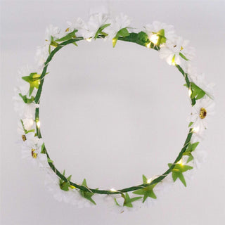 LED Flower Crown Daisy Headband Floral Head Garland | Wedding Headpiece Festival Headband | Light Up Headdress