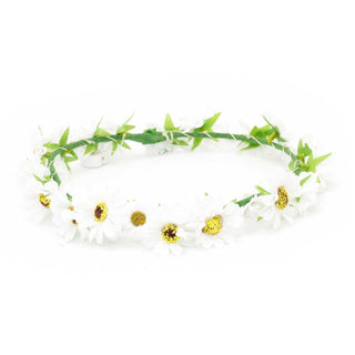 LED Flower Crown Daisy Headband Floral Head Garland | Wedding Headpiece Festival Headband | Light Up Headdress