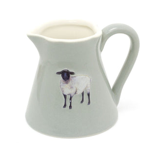 Mini Ceramic Embossed Sheep Creamer Jug | Farm Life Cream Pitcher | Green Mini China Milk Jug