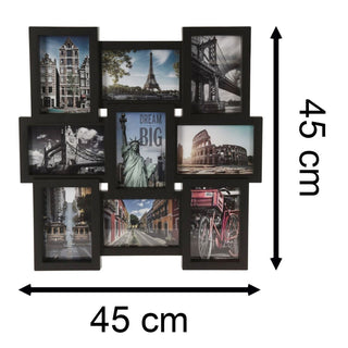 Modern Black 9 Aperture Layered Multi 4 x 6 Photo Frame | Wall Mounted Multiple Picture Frame 6x4 | Photo Collage Display Large Family Frames - 45cm