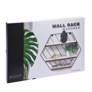 Modern Black Metal Wire Hexagon Wall Shelf | Wall Mounted Multi Shelf Storage Organiser Unit | Wall Display Unit 3 Tier Shelving Unit Shelves For Wall