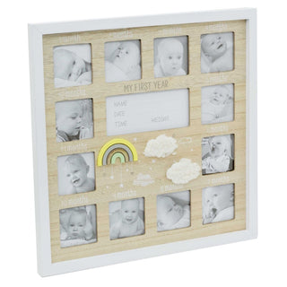 My 1st Year Keepsake Baby Photo Frame 12 Aperture Wooden New Baby Picture Frame