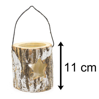 Natural Wooden Tree Log Christmas Tealight Candle Holder | Festive Rustic Tree Bark Tea Light Candle Pot | Xmas Lantern Tealight Votive Holder