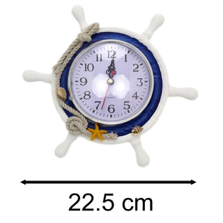 Nautical Ships Wheel Table Clock | Wooden Sailboat Wheel Mantle Clock - 23cm