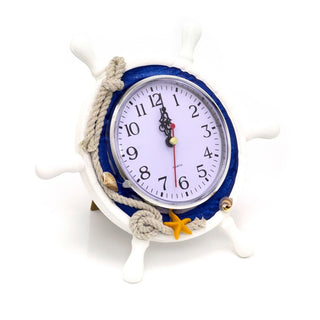 Nautical Ships Wheel Table Clock | Wooden Sailboat Wheel Mantle Clock - 23cm