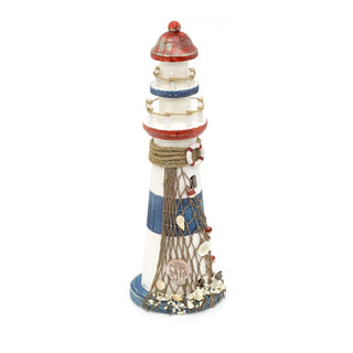Nautical Wooden Lighthouse Ornament | Coastal Lighthouse Beach Decoration - 37cm