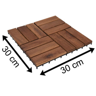 Pack 9 30x30cm Wooden Interlocking Deck Tiles | Outdoor Wood Decking Tiles | Click And Lock Patio Balcony Decking Kit