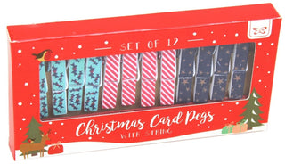 Pack Of 12 Mini Wooden Christmas Card Pegs With String