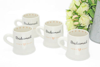 PACK of 4 Boxed Ceramic Heart Wedding Favour Gift Mug ~ Bridesmaid