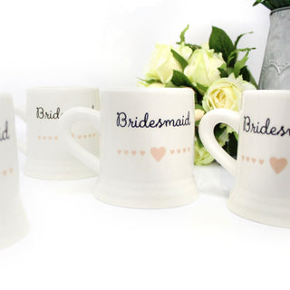 PACK of 4 Boxed Ceramic Heart Wedding Favour Gift Mug ~ Bridesmaid
