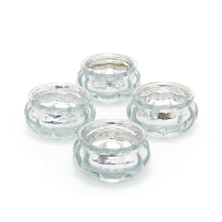 Pack Of 4 Silver Mercury Effect Tealight Holder | Glass Candle Holder Ribbed Candle Pot | Wedding Table Decoration Centerpiece Settings