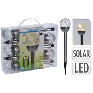 Pack Of 5 LED Solar Garden Stake Lights | Crackled Glass Globe Pathway Lights
