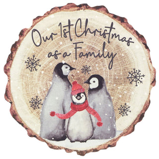 Penguin Family Wooden Hanging Christmas Sign | Our 1st Christmas Festive Plaque | Family Tree First Xmas Hanging Decoration