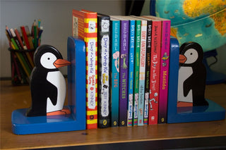 Penguin Wooden Bookends For Kids | Childrens Book Ends | Book Stoppers For Shelves, Kids Room or Nursery Decor - Hand Made in UK