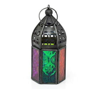 Pretty Moroccan Style Candle Lantern | Hanging Indoor Outdoor Tea Light Lantern Candle Holder | Multi-coloured Mini Lantern Tea Light Holder