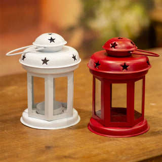 Red Moroccan Style Metal Lantern Tealight Holder | Tea Light Candle Lantern