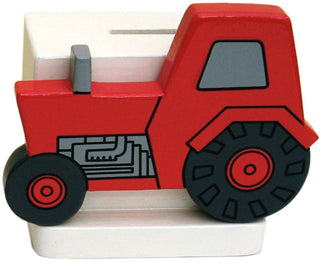 Red Tractor Money Box | Childrens Wooden Money Box | Piggy Bank, Saving Pot for Kids Room or Nursery Decor - Hand made in UK