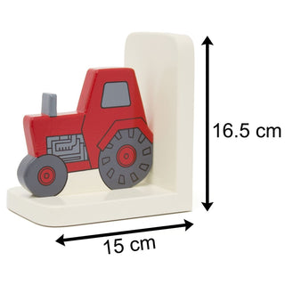 Red Tractor Wooden Bookends For Kids | Childrens Book Ends | Book Stoppers For Shelves, Kids Room or Nursery Decor - Hand Made in UK