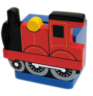 Red Train On Blue Money Box | Childrens Wooden Money Box | Piggy Bank, Saving Pot for Kids Room or Nursery Decor - Hand made in UK