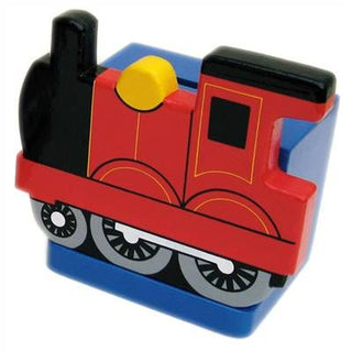 Red Train On Blue Money Box | Childrens Wooden Money Box | Piggy Bank, Saving Pot for Kids Room or Nursery Decor - Hand made in UK