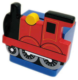 Red Train On Blue Money Box | Childrens Wooden Money Box | Piggy Bank, Saving Pot for Kids Room or Nursery Decor - Hand made in UK