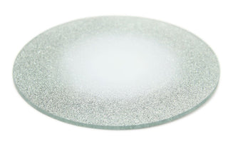 Round Glitter Glass Mirror Candle Plate Stand - Silver Sparkle Candles Coaster 15cm
