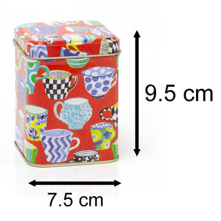 Sarah Campbell Red Tea Cup 100gm Square Storage Tin | Kitchen Tea Caddy Tin