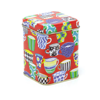 Sarah Campbell Red Tea Cup 100gm Square Storage Tin | Kitchen Tea Caddy Tin