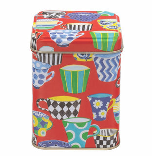 Sarah Campbell Red Tea Cup 100gm Square Storage Tin | Kitchen Tea Caddy Tin