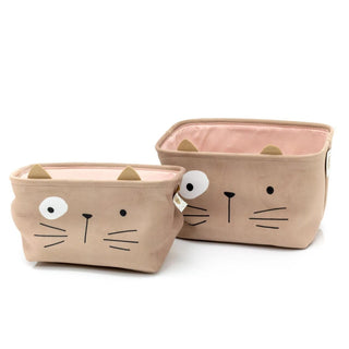 Set Of 2 Cute Kids Storage Boxes | Children's Fabric Storage Baskets - Cat