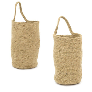 Set Of 2 Jute Hanging Storage Baskets | 2 Piece Jute Rope Woven Storage Bins | Wall Basket With Handles Decorative Baskets