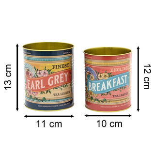 Set Of 2 Replica Vintage Tea Leaves Cans | Retro Metal Display Tins - Tea