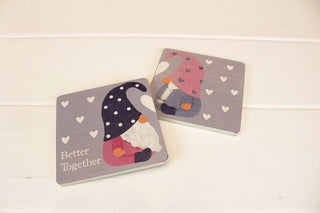 Set Of 2 Wooden Gonk Coasters | 2 Piece Gnome Coasters Cup Mug Table Mats | His Hers Couples Drinks Coaster Set