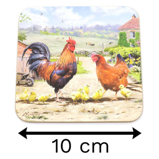 Set Of 4 Cockerel & Hen Coasters | Country Farm Drink Coasters Set | Countryside Cup Mug Table Mats