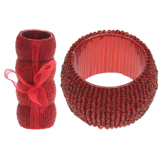 Set Of 4 Deluxe Red Napkin Rings | Chic Beaded Glass Christmas Napkin Holder | Wedding Serviette Rings Table Napkin Holder