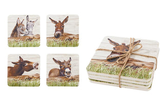 Set Of 4 Lovely Donkey Coasters For Drinks ~ Novelty Animal Cup Mug Table Mats