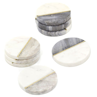 Set Of 4 Natural Marble Coasters | Stylish Two Tone Coaster Set | Round Cup Mug Table Mats - Colour Varies, One Set Supplied