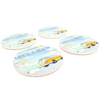 Set of 4 Surf Bus Design Ceramic Coasters | Nautical Drinks Coasters Set for Mugs, Glasses, Cups | Nautical Ceramic Table Mats Coaster