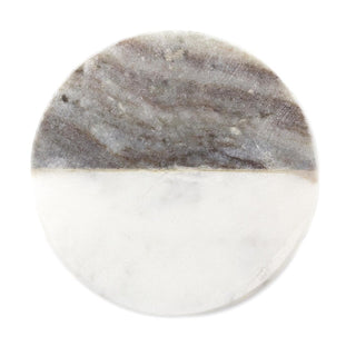 Set Of 4 Two Tone Natural Marble Coasters For Drinks ~ Round