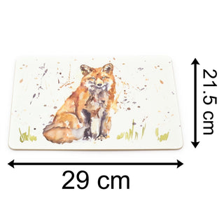 Set Of 4 Watercolour Design Woodland Fox Table Placemats |4 Piece Animal Cork Square Dining Table Mats | Four Red Fox Wildlife Plate Mat