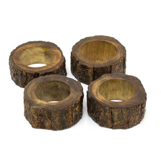 Set Of 4 Wooden Tree Log Slice Napkin Rings Rustic Napkin Holders | 4 Piece Tree Bark Napkin Ring Holder | Serviettes Napkins Rings Christmas Table Decor