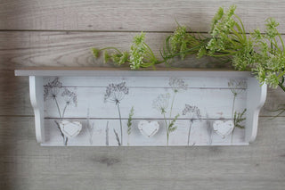 Shabby Chic Floral Wall Mounted Hallway Shelf | Wooden Floating Shelf Storage Unit | Botanical Kitchen Wall Shelf - 43cm