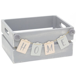 Shabby Chic Home Crate Grey Hamper Decorative Storage | Pom Pom Wooden Storage Box With Handles