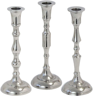 Silver Metal Dinner Table Pillar Candlestick Candle Holder Decoration - Design Varies