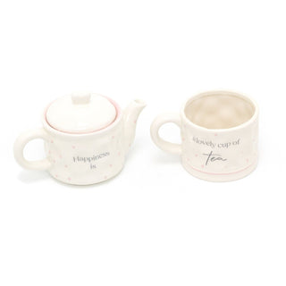 Tea for One Tea Set | Happiness is a Lovely Cup of Tea Nesting Teapot and Cup | Shabby Chic Stacking Tea Set