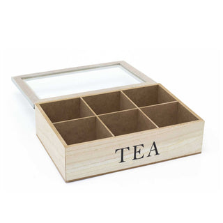 Tea Rooms Wooden Tea Box Caddy | 6 Compartment Tea Bag Storage Kitchen Organiser