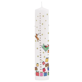Traditional Countdown To Christmas Advent Dinner Pillar Candle - Santa's Sleigh And Reindeer Design (Large Size)