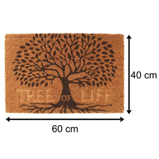 Tree Of Life Doormat | Rectangular 60x40cm Outdoor Coir Door Mat | Non-Slip PVC Backed Natural Coir Doormat