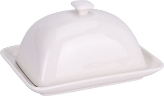 White Ceramic Butter Dish with Lid - Traditional Butter Serving Dish, Durable Butter Plate And Cover